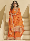 Vegaa Fashion Orange Chinon Silk Embroidered Palazzo Suit - Distacart