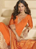 Vegaa Fashion Orange Chinon Silk Embroidered Palazzo Suit - Distacart