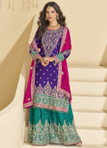 Vegaa Fashion Violet Chinon Silk Embroidered Palazzo Suit - Distacart
