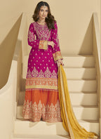 Vegaa Fashion Rani Pink Chinon Silk Embroidered Palazzo Suit - Distacart