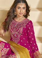 Vegaa Fashion Rani Pink Chinon Silk Embroidered Palazzo Suit - Distacart