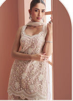 Vegaa Fashion Light Onion Pink Net Embroidered Beads Trendy Palazzo Suit - Distacart