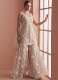 Vegaa Fashion Light Onion Pink Net Embroidered Beads Trendy Palazzo Suit - Distacart