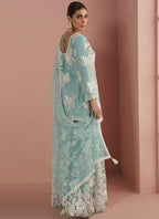 Vegaa Fashion Light Sky Blue Net Embroidered Beads Trendy Palazzo Suit - Distacart