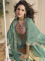 Vegaa Fashion Beige Real Chinon Silk Embroidered Shrug Style Western Suit - Distacart