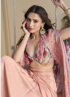 Vegaa Fashion Peach Real Chinon Silk Embroidered Shrug Style Western Suit - Distacart