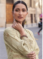 Vegaa Fashion Off White Silk Embroidered Palazzo Suit