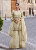 Vegaa Fashion Off White Silk Embroidered Palazzo Suit
