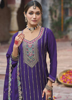 Vegaa Fashion Violet Chinon Silk Embroidered Designer Palazzo Suit