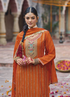 Vegaa Fashion Orange Chinon Silk Embroidered Designer Palazzo Suit