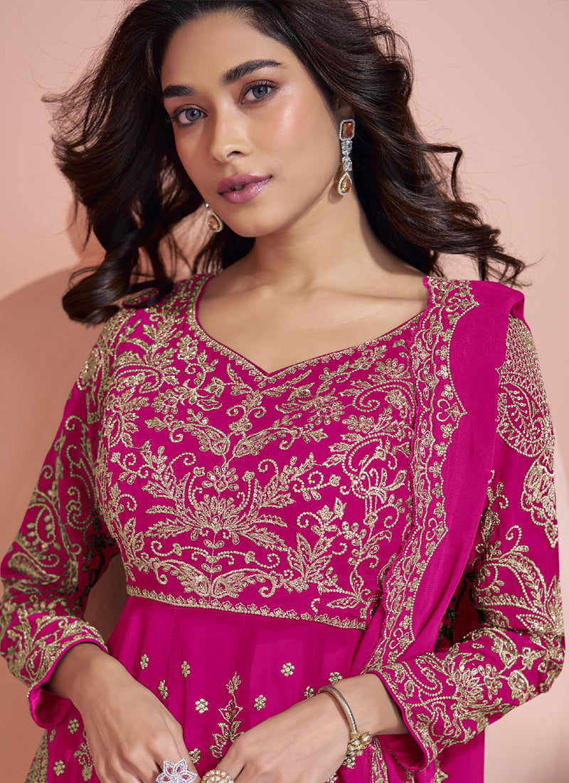 Vegaa Fashion Pink Georgette Embroidereddesigner Sharara Suit - Distacart
