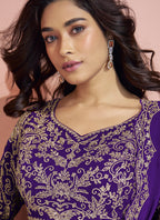 Vegaa Fashion Violet Georgette Embroidered designer Sharara Suit - Distacart
