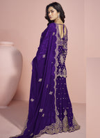 Vegaa Fashion Violet Georgette Embroidered designer Sharara Suit - Distacart
