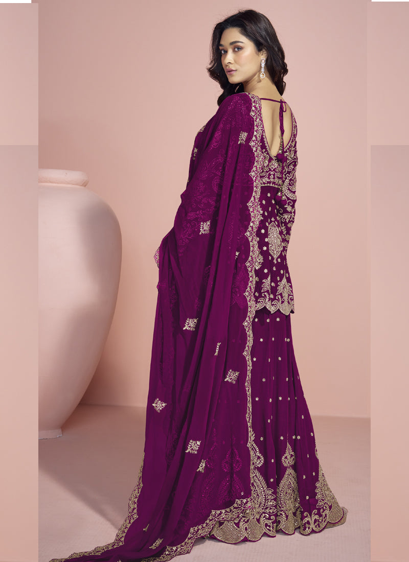 Vegaa Fashion Wine Georgette Embroidered designer Sharara Suit - Distacart