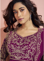 Vegaa Fashion Wine Georgette Embroidered designer Sharara Suit - Distacart