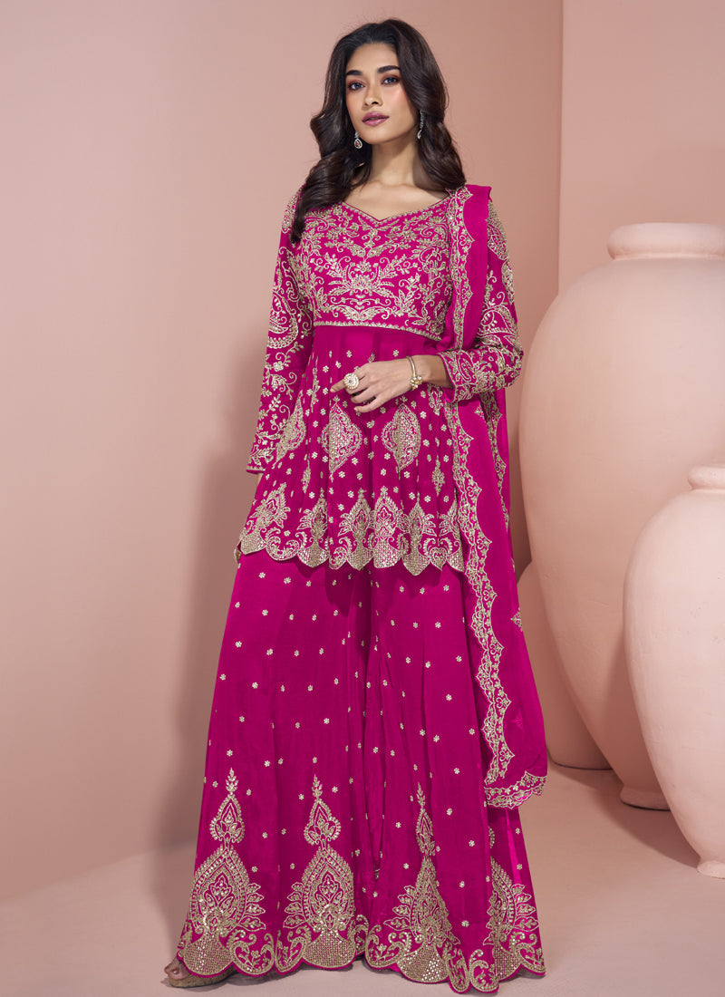 Vegaa Fashion Pink Georgette Embroidereddesigner Sharara Suit - Distacart