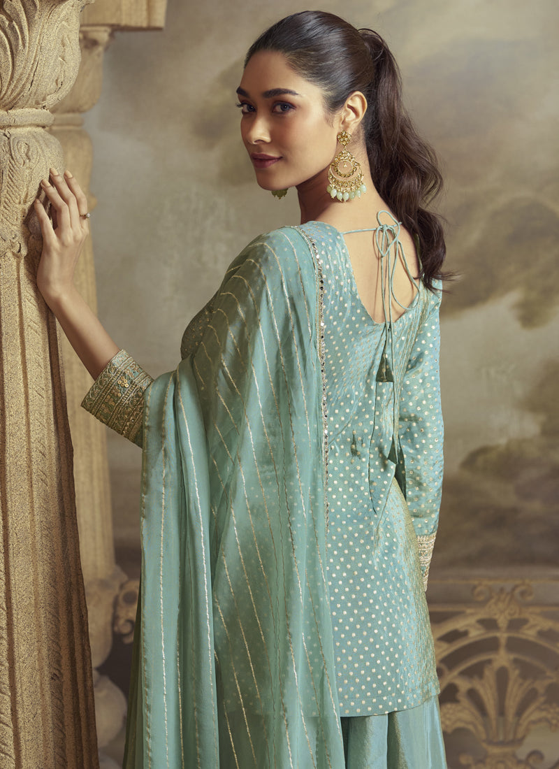 Vegaa Fashion Sky Blue Viscose Simar Butti Embroidered Palazzo Suit