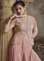 Vegaa Fashion Peach Net Embroidered Designer Palazzo Suit - Distacart