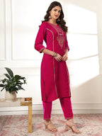 Yufta Velvet Pink Kurta Dupatta Set With Embroidery - Distacart