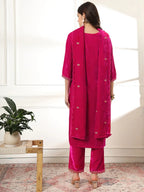 Yufta Velvet Pink Kurta Dupatta Set With Embroidery - Distacart