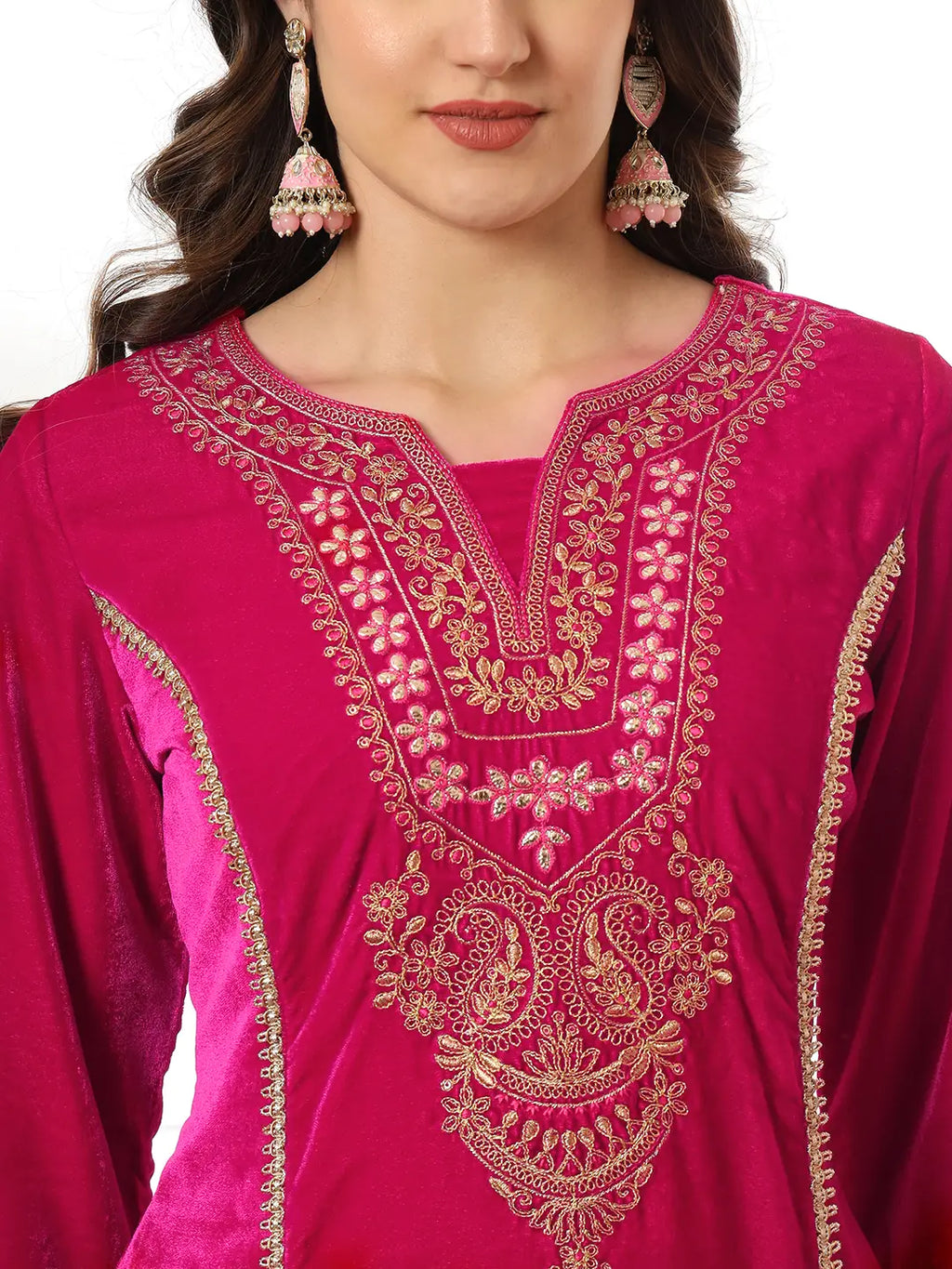 Yufta Velvet Pink Kurta Dupatta Set With Embroidery - Distacart
