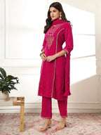 Yufta Velvet Pink Kurta Dupatta Set With Embroidery - Distacart