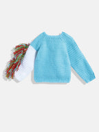 Chutput Kids Woollen Hand Knitted Full Sleeves Pony Detail Sweater For Baby Boys - Blue