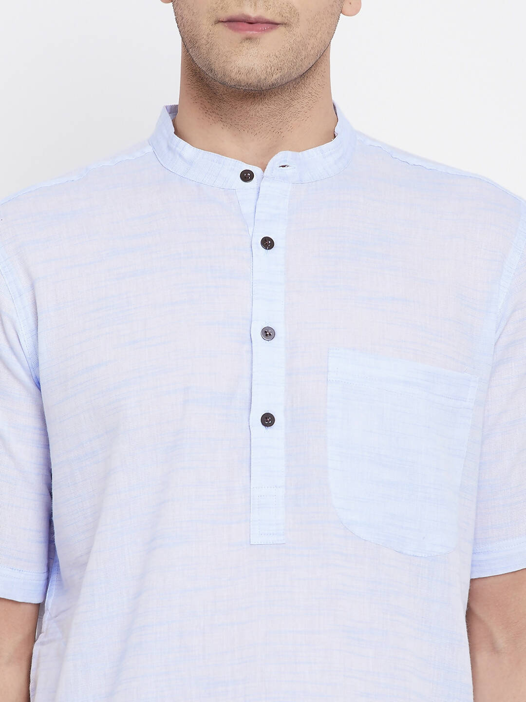 Even Apparels Blue Color Pure Cotton With Band Collar Men's H/S Kurta - Distacart