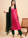 Magenta Pink and Green Polyester Printed Kurta with Trousers & Dupatta - Vishwa