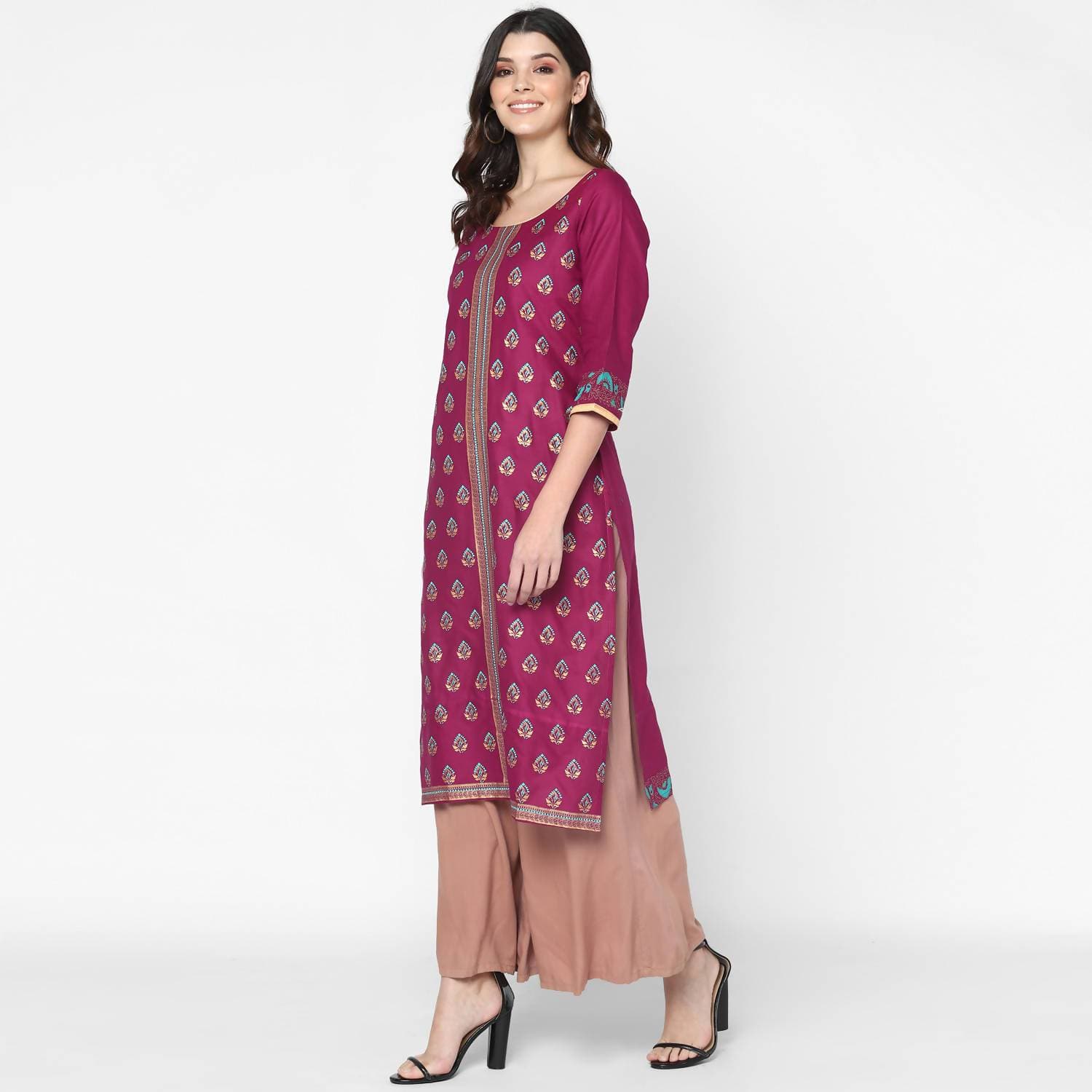 Cheera Hand Block Print Purple Straight Kurta (MAAI-049K)