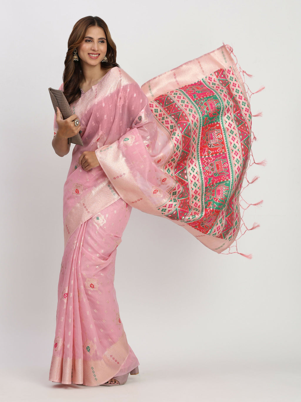 Shree Shyam Fashion Linen Cotton Light Pink Saree - Distacart