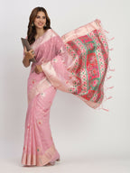 Shree Shyam Fashion Linen Cotton Light Pink Saree - Distacart