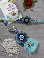 NVR Women & Men Set of 2 Blue Evil Eye & Beaded Bhaiya Bhabi Rakhi With Roli Chawal & Chocolate - Distacart