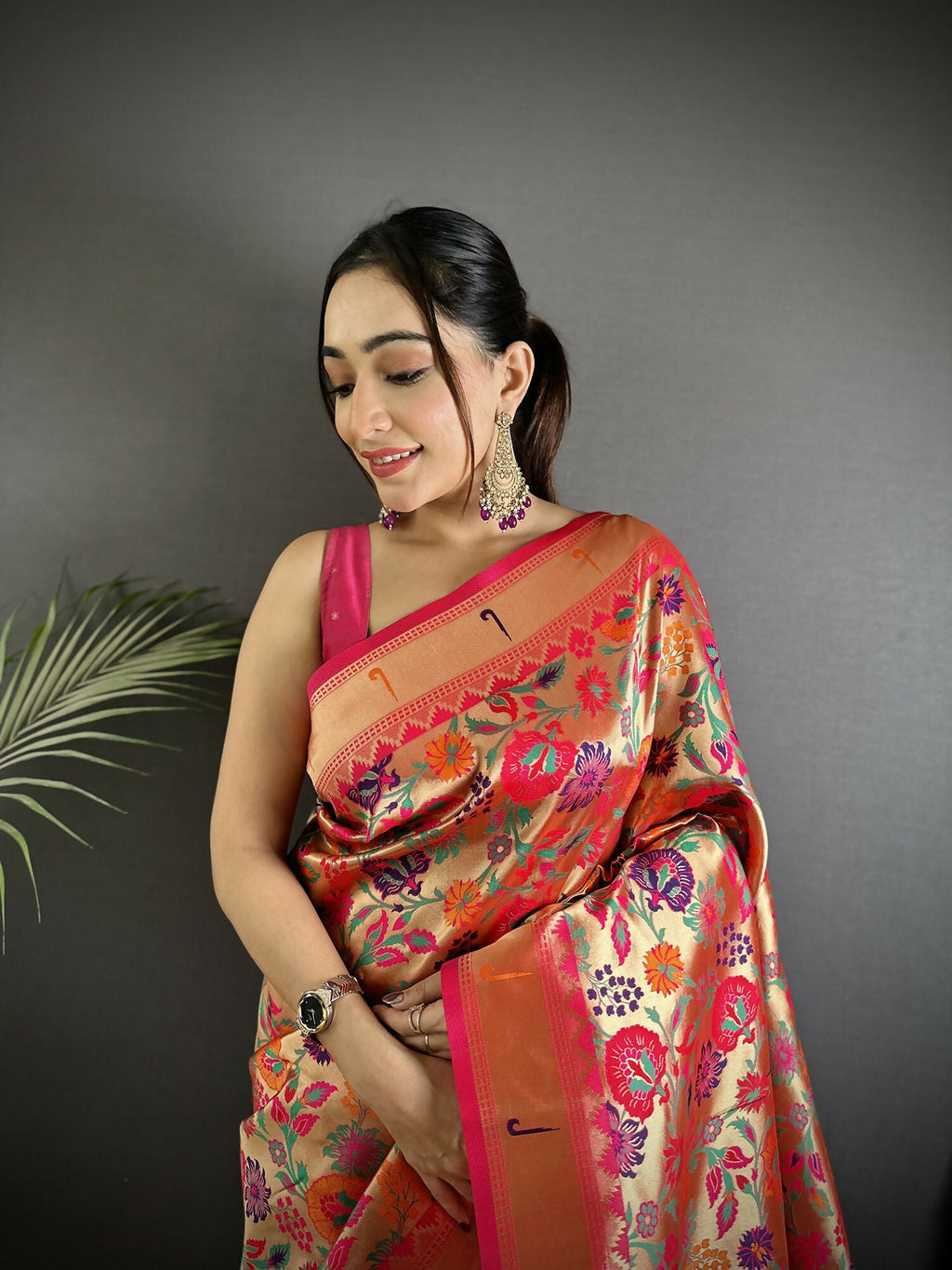 Joban Fashion Rani Pink Intricate Zari Weaving & Vibrant Motifs Soft Silk Paithani Saree - Distacart