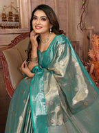 Anaita Light Blue Tissue Silk With Zari Weaving Saree With Blouse