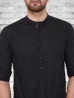 Even Apparels Pure Cotton Black Short Kurta - Black