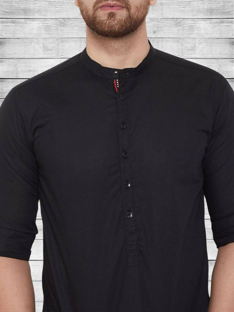 Even Apparels Pure Cotton Black Short Kurta - Black