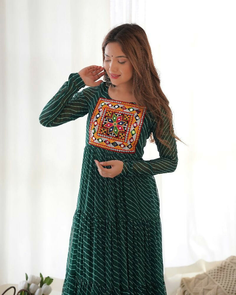 Joban Fashion Bottle Green Kurta Set Chanderi Sequence Embroidery Work - Distacart