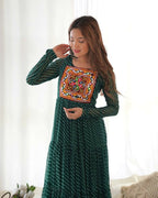 Joban Fashion Bottle Green Kurta Set Chanderi Sequence Embroidery Work - Distacart