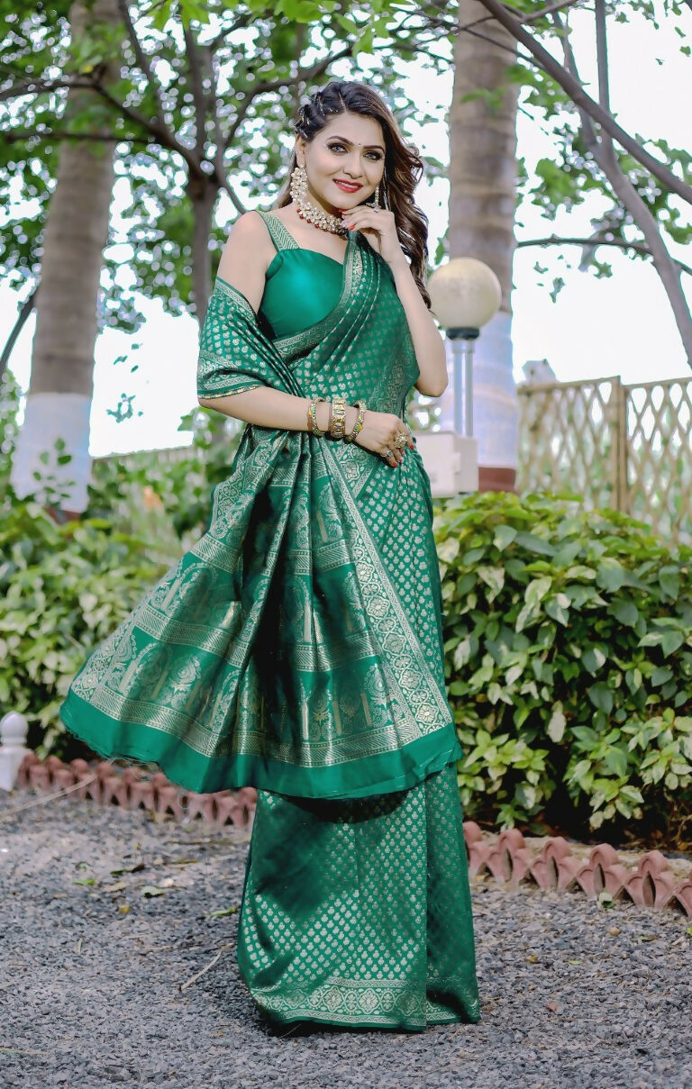 Partywear Designer Green Banarasi Silk Fancy Saree - Starwalk