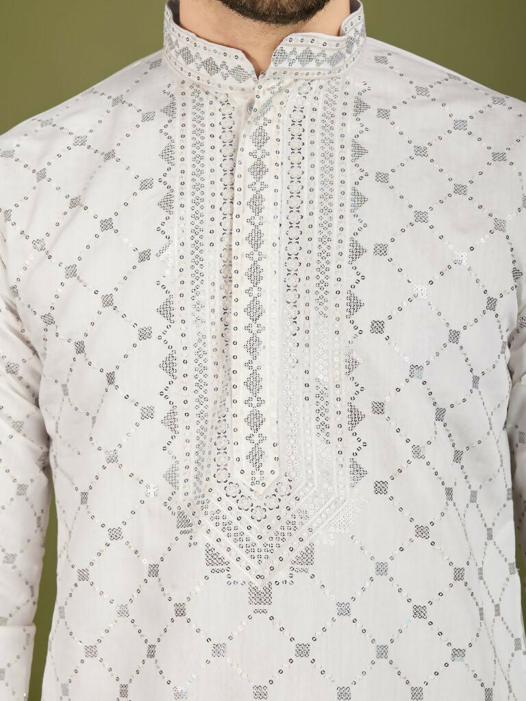 Vastranavya White Exclusive Festival Wear Viscose Silk Thread with Sequence Embroidered Work Kurta with Dupatta