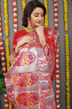 Jyoti Fashion Women's Red Banarasi Silk Zari Woven Saree with Blouse