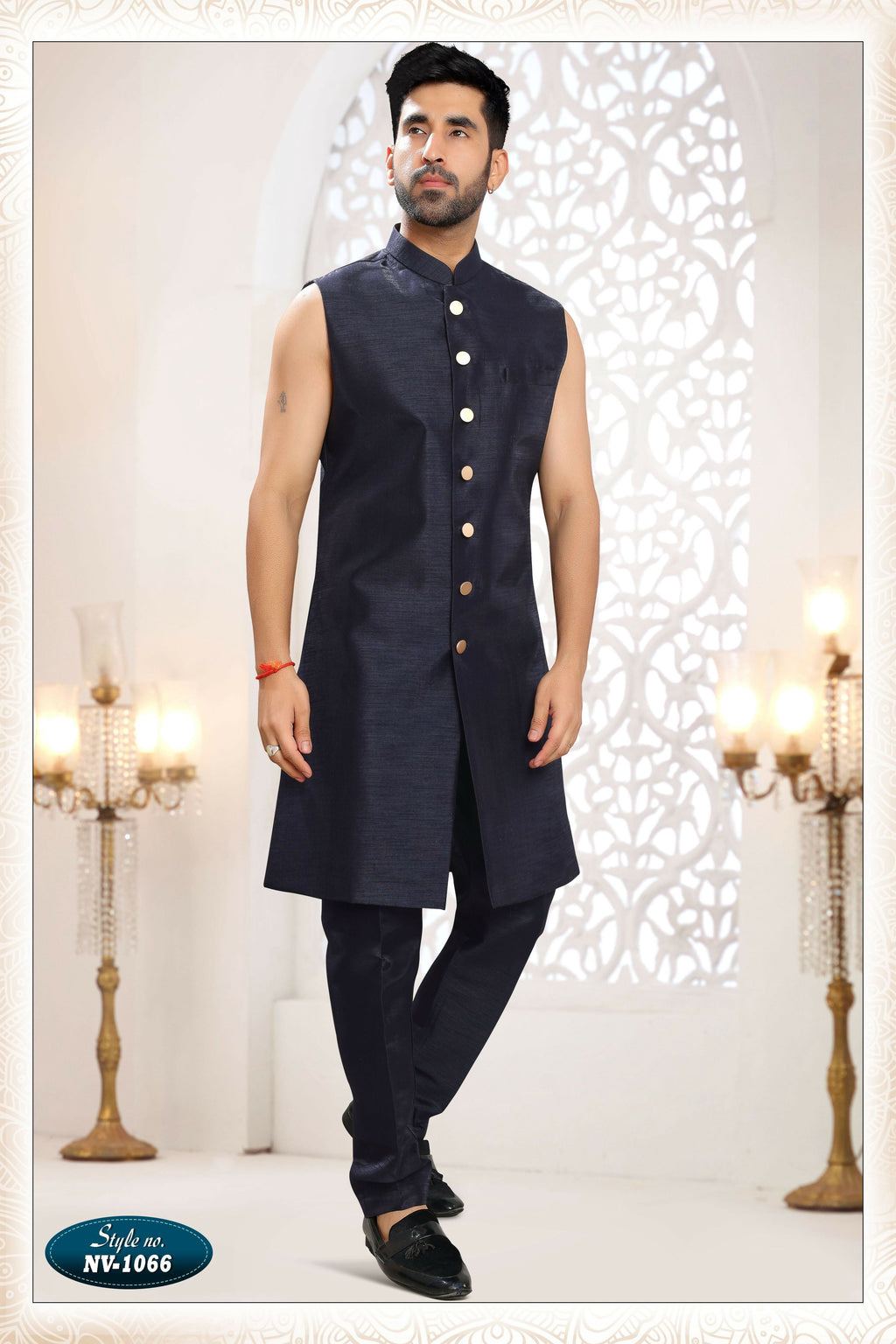 Joban Fashion Men's Blue Straight Silk Thread And Sequence Embroidery All Over 3 Pc Kurta Set