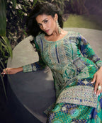 Anaita Blue Chinon Stitched Suit with Embroidery & Sequence Work - Distacart