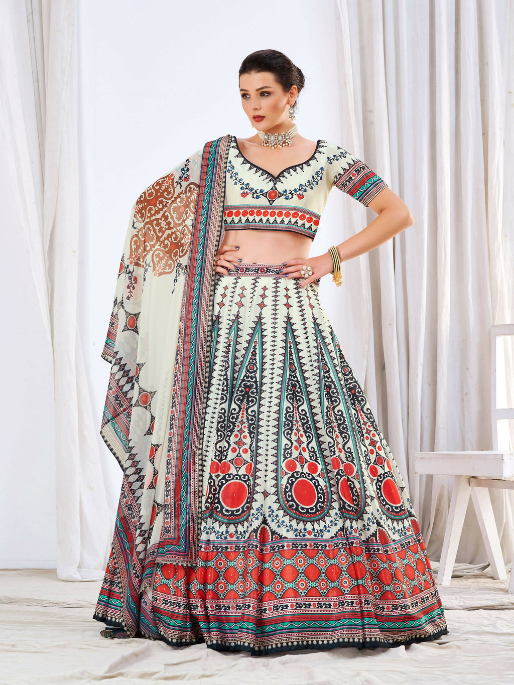 Wedding Designer White Chinon Lehengha Choli - Anbazaar - Distacart