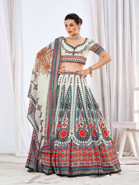 Wedding Designer White Chinon Lehengha Choli - Anbazaar