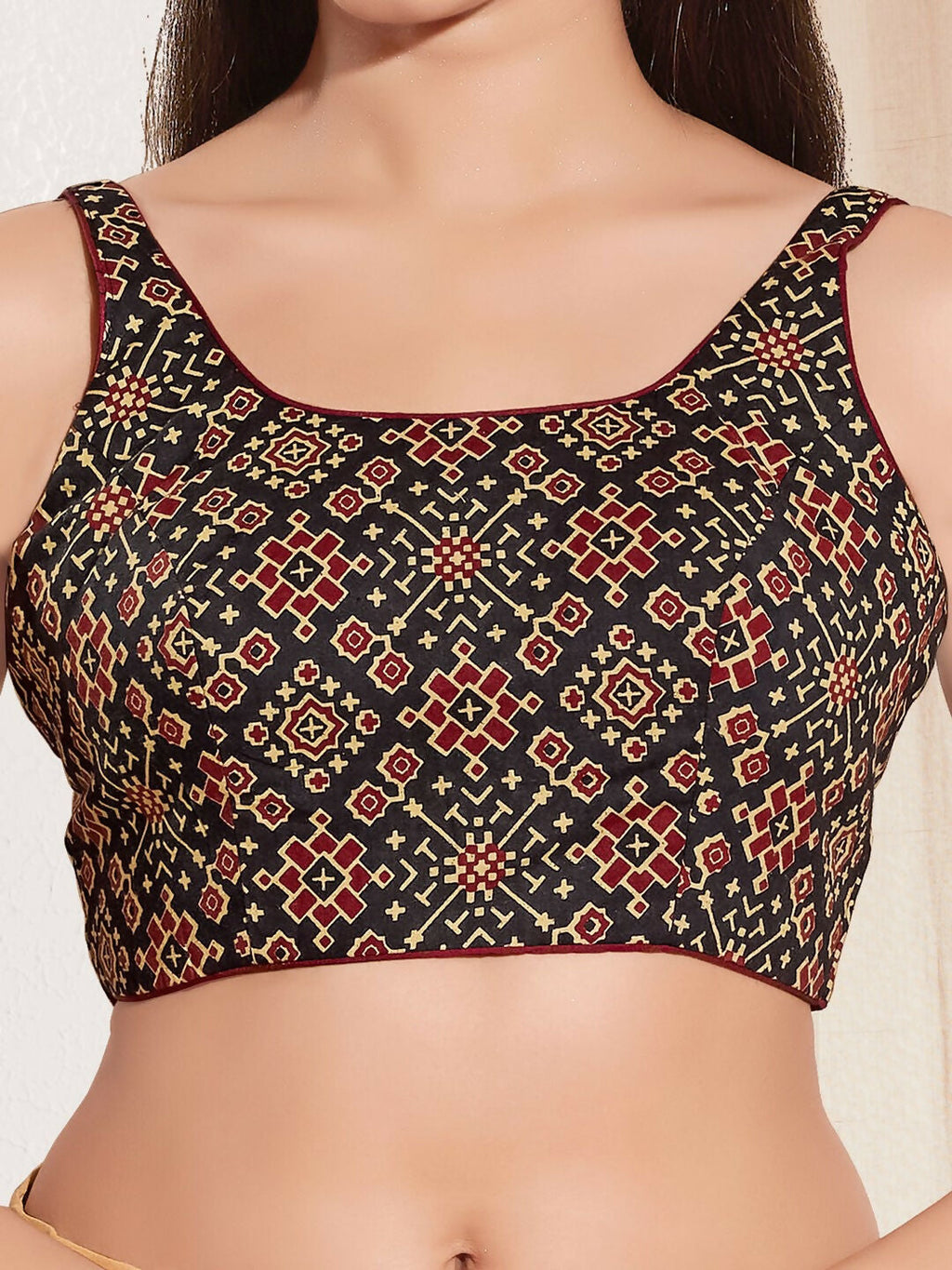 Joban Fashion Black Cotton Padded Blouse With Square Neck Sleeveless - Distacart