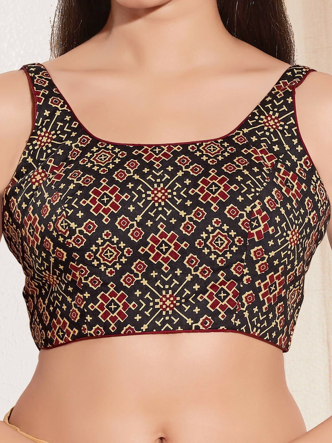 Joban Fashion Black Cotton Padded Blouse With Square Neck Sleeveless - Distacart