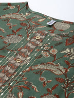 Yufta Women Green and Beige Floral Print Pure Cotton Kurta with Palazzo and Dupatta
