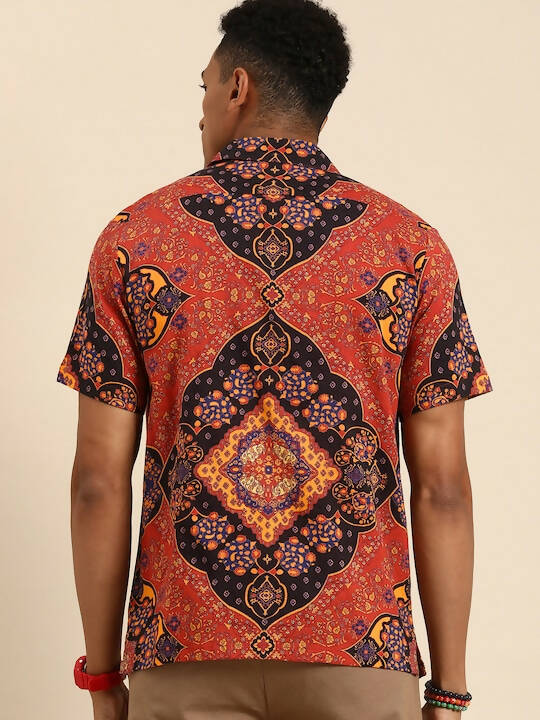 Red Relaxed Floral Opaque Printed Casual Resort Shirt - Mahotsav